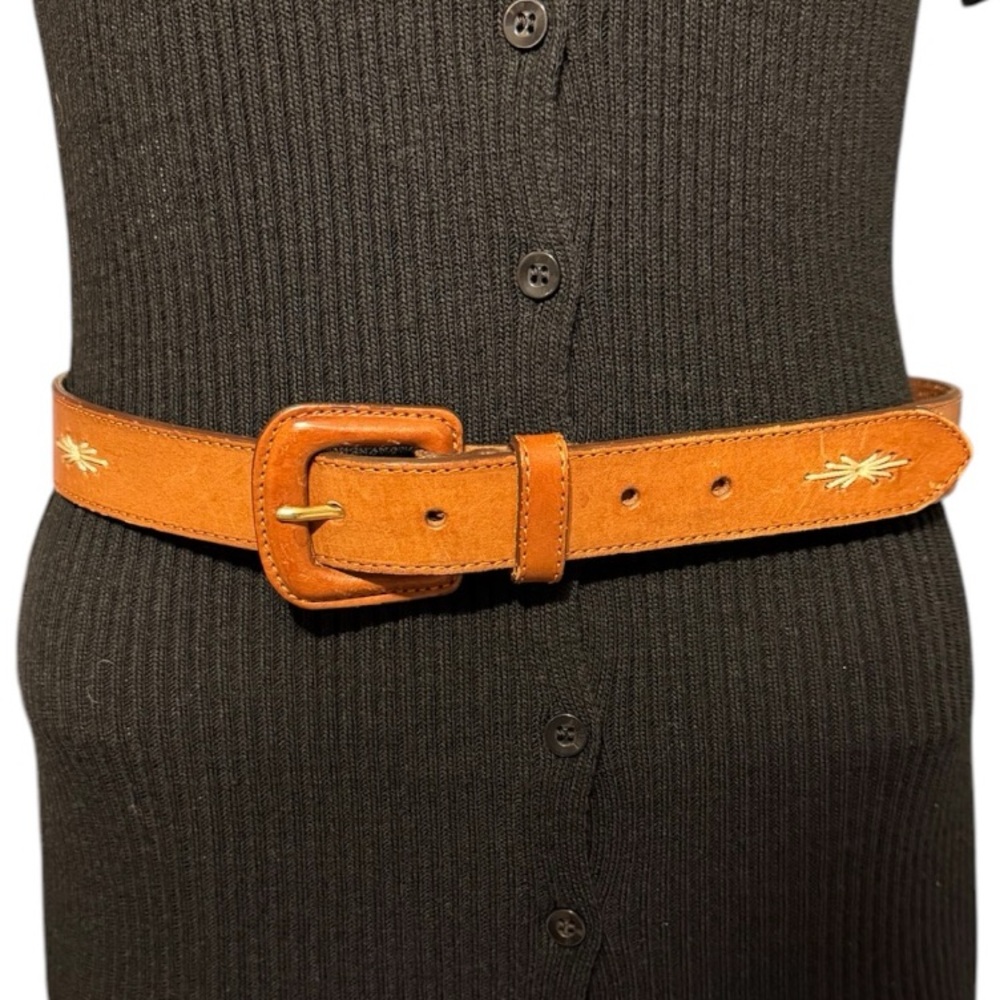 Talbots women’s Brown Leather Belt with Embroidered Details Size Large